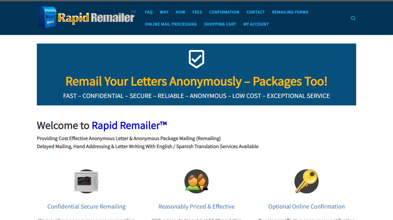 Rapid Remailer - Anonymous Letter and Package Remailing Service.